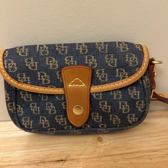 Dooney & Bourke Handbags - Dooney & Bourke  Denim Wristlet with Honey Leather trim